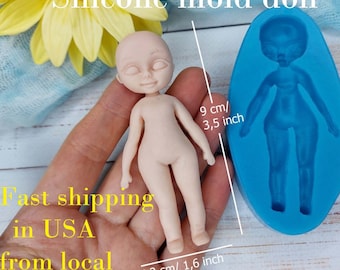 Silicone mold of doll size 9х4,2 cm/ 3,5х1,6 inch for polymer clay, chocolate, fondant and mastic with delivery from a warehouse in U.S.A.