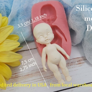 Silicone mold of doll (Red) size 7,5х3,5 cm/2,75х1,18 inch for polymer clay resin, chocolate fondant with delivery from a warehouse in U.S.A