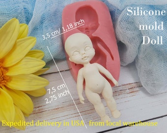 Silicone mold of doll (Red) size 7,5х3,5 cm/2,75х1,18 inch for polymer clay resin, chocolate fondant with delivery from a warehouse in U.S.A