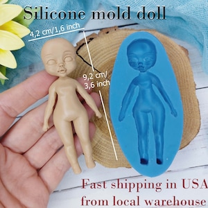 Silicone mold of doll size 9,2х4,2 cm/3,6х1,6 inch for polymer clay resin, chocolate fondant mastic with delivery from a warehouse in U.S.A