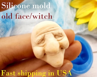 Stampo in silicone viso vecchio/strega dimensioni 2,4х2,7 cm/0,94 x 1 pollice per stampo per decorazioni di Halloween in pasta polimerica con consegna da un magazzino negli Stati Uniti