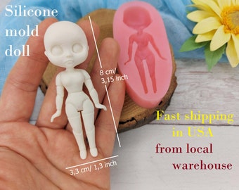Silicone mold of doll size 8х3,3 cm/3,5х1,3 inch (RED) for polymer clay resin, chocolate, fondant with delivery from a warehouse in U.S.A.