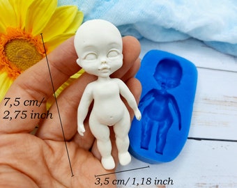 Silicone mold of doll size 7,5х3,5 cm/ 2,75х1,18 inch Doll mold for clay Miniature puppet mold Silicone Mold cup decorating