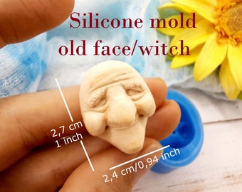 Silicone mold Old Face/Witch Design for Clay size 2,4х2,7 cm / 0,94x1 inch Perfect for Halloween Crafts and Decor Enchanting old face/witch