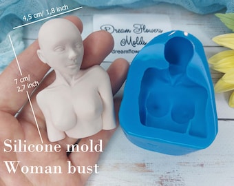 Silicone mold of bust woman size 7х4,5 cm/ 2,7х1,8 inch for clay resin fondant chocolate and sugar mastic Silicone Mold cup decorating