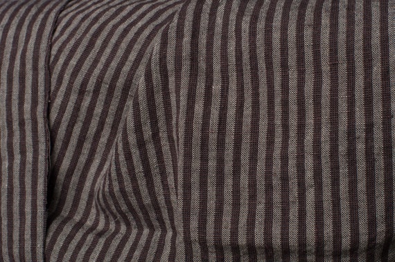Brown striped linen wool blend fabric | Washed half-linen fabric | Width 145cm (57″) | Weight 210 gsm | Made by Siulas, Lithuania