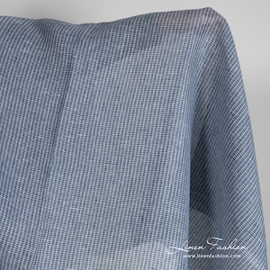 Blue linen fabric in transparent checks | Pure Linen Fabric | Width 150cm (59") | Weight 130g / m (3.83oz / yd) | Made by Siulas, Lithuania