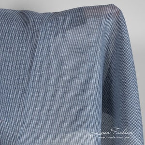 Blue linen fabric in transparent checks | Pure Linen Fabric | Width 150cm (59&quot;) | Weight 130g / m (3.83oz / yd) | Made by Siulas, Lithuania