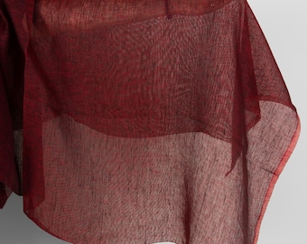 Burgundy transparent pure linen fabric | Pure linen fabric | Width 150 cm (59") | Weight 110 g/m2 (3.24 oz/yd) | Made by Siulas, Lithuania