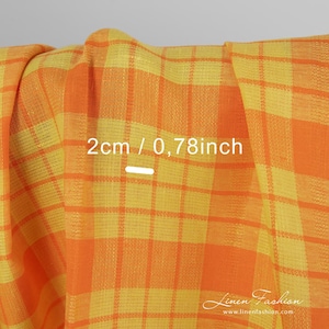 Linen fabric in yellow and orange checks | Pure Linen Fabric | Width 150cm (59) | Weight 175g / m (5.16oz / yd) | Made by Siulas