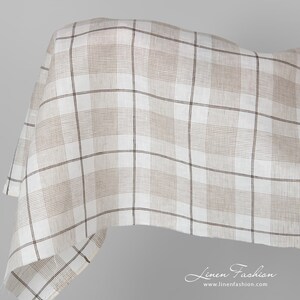 Linen fabric with brownish checks | Pure Linen Fabrics | Width 150cm (59&quot;) | Weight 160g / m (4.72oz / yd) | Made by Siulas, Lithuania