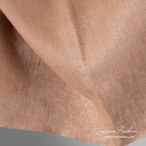 Brown shiny linen fabric with golden glitter | sold by the yard or meter | for sewing festive tablecloths, curtains, clothing, etc.