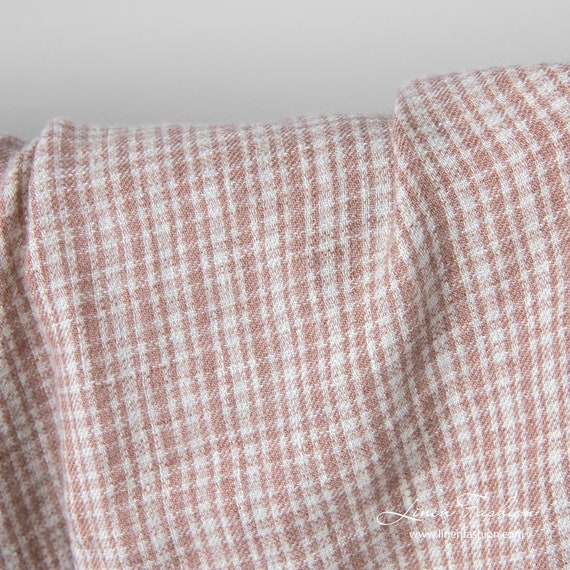Linen wool fabric with brown checks | Washed half-linen fabric | Width 145cm (57") | Weight 205 g/m2 | Made by Siulas