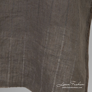 Striped greyish brown linen fabric | Washed Linen Fabric | Width 145cm(57&quot;) ± 5% | Weight ± 155g / m (4.57oz / yd) | Made by Siulas