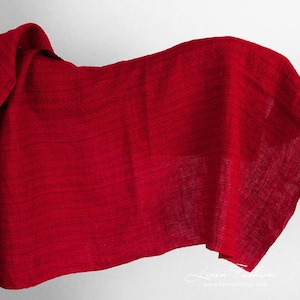 Red linen fabric in tweed pattern | Washed Linen Fabrics | Width 140cm ± 5% | Weight ± 230g / m  | Made by Siulas, Lithuania