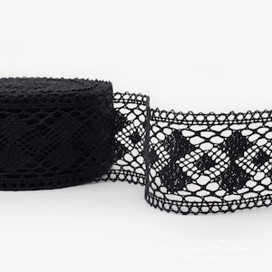 100% linen laces in black color No. 70 | width: 7cm (2,76″) | sold by the yard or meter | made in Lithuania