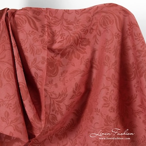 Red linen cotton jacquard fabric in floral pattern | Linen Cotton Fabrics | Width 150cm | Weight 210g / m | made by Siulas, Lithuania