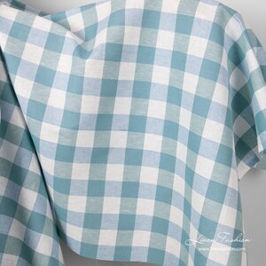 Leinen Baumwollstoff in blau grün kariert | Breite 180 cm(71) | Gewicht 160g/m²| Perfekt für Kleidung, Heimtextilien