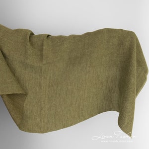 Green linen fabric in fine delicate design | Washed Linen Fabrics | Width 140cm ± 5% | Weight ± 210g / m | Made by Siulas, Lithuania