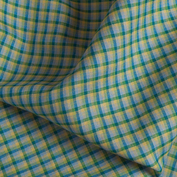 100% linen fabric with blue and green checks | from dyed flax yarns  | width 150cm | weight 160gsm | buy online