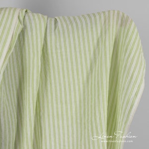 Light green linen fabric in stripes, washed | Washed Linen Fabric | Width 145m ± 5% | Weight ± 170g / m | Made by Siulas, Lithuania