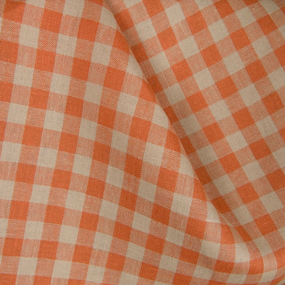 Leinenstoff in orange-beige kariert aus durchgefärbten