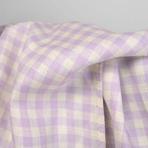 Linen fabric lilac and vanilla checks | pure linen fabric | Width 150cm | Weight 200g / m (5.90oz / yd) | by Siulas