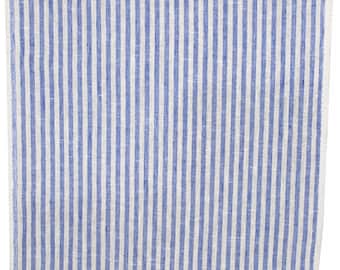 Linen narrow off-white and blue striped fabric | Linen for towels | Width 50 cm (19.7&quot;) | Weight 200 g/m2 (5.90 oz/yd) | by Siulas