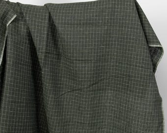 Linen moss green checked fabric | Pure linen fabric | Width 150 cm (59") | Weight 200 g/m2 (5.90 oz/yd) | Made by Siulas, Lithuania