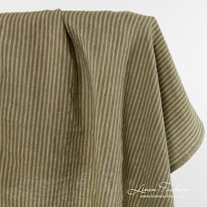 Linen fabric in green and yellowish stripes | Washed Linen Fabric | Width 145cm (57) ± 5% | Weight ± 170g / m (5.01oz / yd) | Made by Siulas