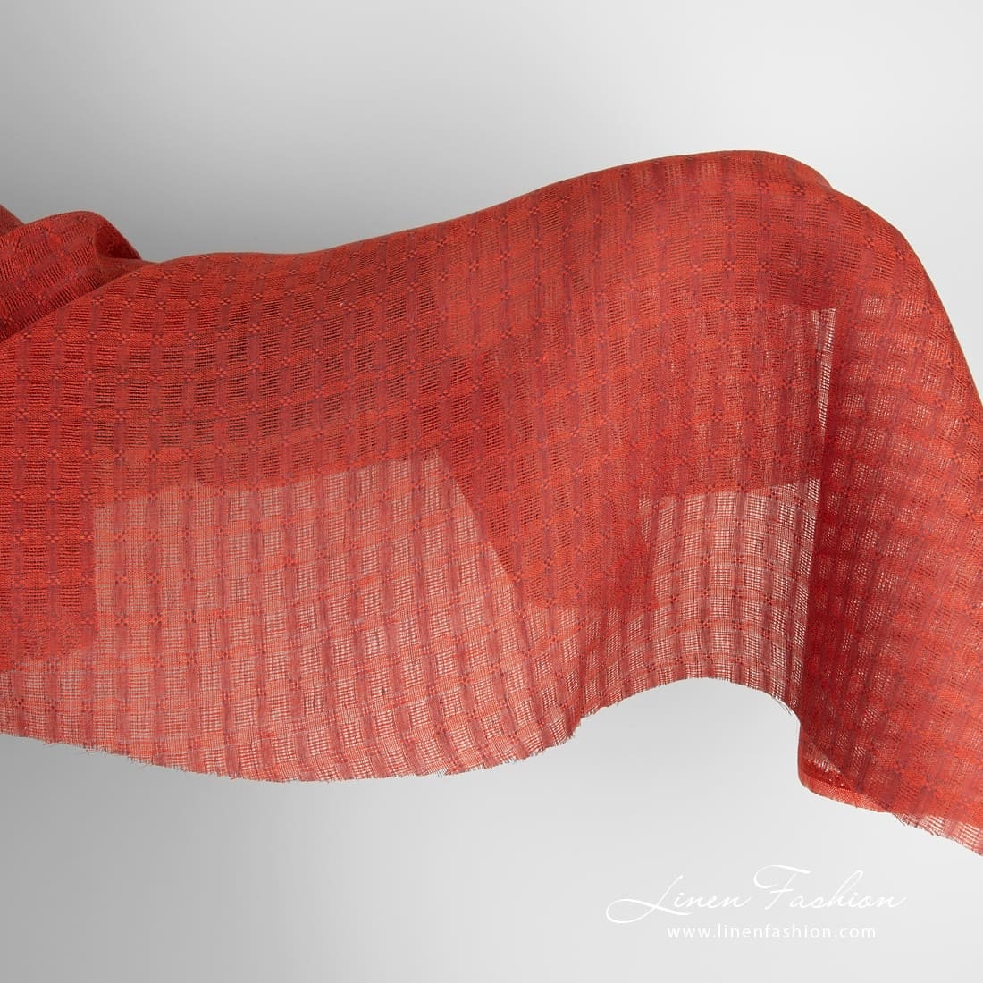 Red linen fabric in openweave checks | Pure Linen Fabrics | Width 150cm, 180cm  | Weight 125g / m | made by Siulas, Lithuania