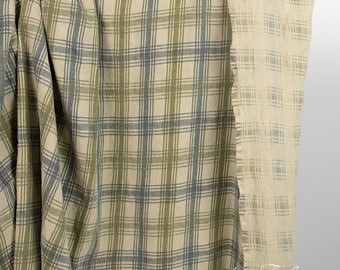 Green linen cotton fabric in checks | Washed half-linen fabric | Width 170 cm (67") | Weight 280 g/m2 | Made by Siulas, Lithuania