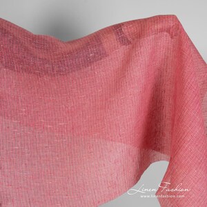 Rose linen fabric in transparent checks | Pure Linen Fabric | Width 150cm (59&quot;) | Weight 130g / m (3.83oz / yd) | Made by Siulas, Lithuania