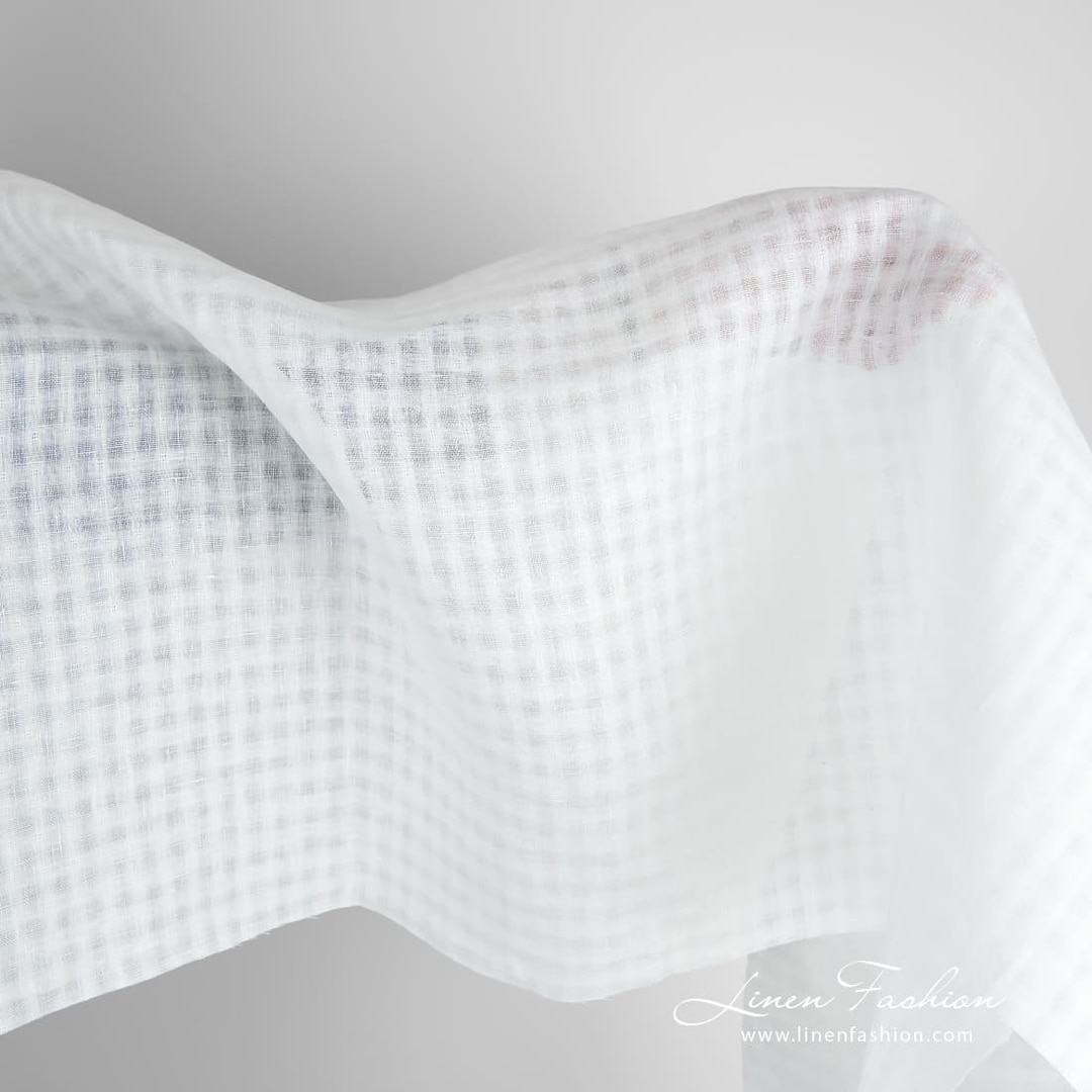 Weave Check White Linen Fabric in Open Weave Checks | Pure Linen Fabric | Width 150 ...