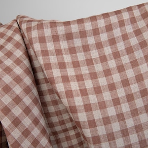 Linen fabric in brown and natural linen colour checks | pure linen fabric | Width 150cm | Weight 155g / m (4.57oz / yd) | by Siulas