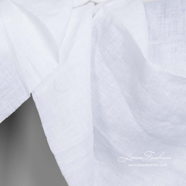 Washed bright white 100% linen fabric | shirt quality | width 145cm (57″), 140 gsm (4.13 oz/yd) | sold by the yard or meter
