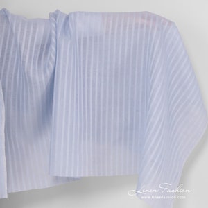 Light blue linen fabric with open weave stripe pattern | Pure Linen Fabric | Width 150cm (59) | Weight 125g / m (3.69oz / yd)