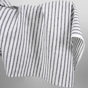 100% Linen fabric with dark blue stripes | weight 200 gsm, width 130cm (51,2″) | buy by the yard or meter | Lithuania, EU