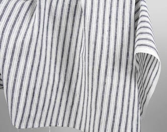 Linen fabric with dark blue stripes | Pure linen fabric | Width 150 cm (59") | Weight 200 g/m2 (5.90 oz/yd) | Made by Siulas, Lithuania