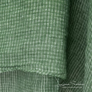 Green openweave linen fabric | Washed Linen Fabric | Width 145cm(57&quot;) ± 5% | Weight ± 155g / m (4.57oz / yd) | Made by Siulas, Lithuania