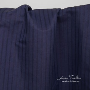 Dark blue striped linen cotton fabric | perfect for sewing clothing, accessories, home decor items | Width 150cm | Weight 155 gsm