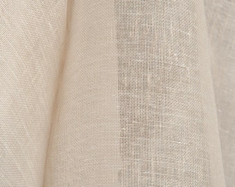 Tissu 100 % lin | gaze de couleur beige clair | largeur 150 cm, poids 110 g | pour coudre des rideaux, des châles, etc. | vendu par yard ou mètre