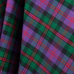 Purple and green plaid linen-cotton fabric | Halflinen check fabric | Width 150 cm (59&quot;) | Weight 160 g/m2 (4.72 oz/yd) | made by Siulas