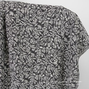 Black linen cotton jacquard fabric | Washed Linen-Cotton Fabric | Width 145cm(55&quot;) ± 5% | Weight ± 260g / m (7.67oz / yd) | Made by Siulas