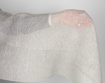 Gauze 100% linen fabric | natural flax color from undyed yarns | transparent, loose weave | sheer, lightweight 110gsm | by the yard or meter