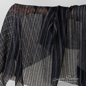 Transparent navy linen fabric, striped | Pure Linen Fabric | Width 180cm (71) | Weight 110g / m (3.24oz / yd) | Made by Siulas, Lithuania