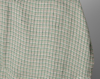 Linen gray fabric with green checks | Washed linen fabric | Width 140 cm (55") | Weight 230 g/m2 | Made by Siulas, Lithuania