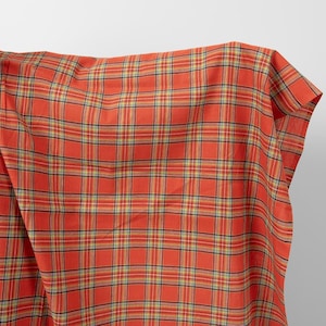 Plaid linen cotton fabric in red | Halflinen check fabric | Width 150 cm (59&quot;) | Weight 160 g/m2 (4.72 oz/yd) | made by Siulas