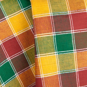 Yellow, green and red checked linen cotton blend fabric | Width 150cm | Weight 160gsm | sold by the yard or meter | European linen