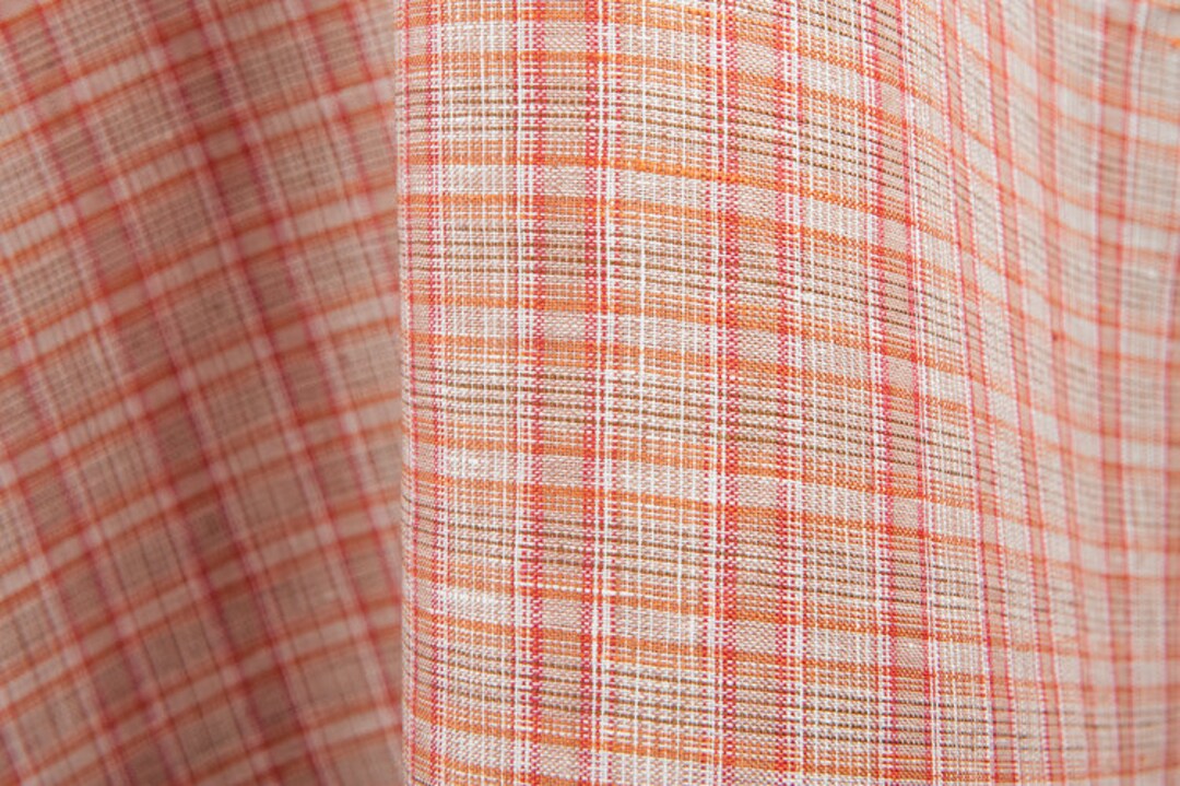 Red and White Checked Linen Fabric Dyed Linen Yarns Orange - Etsy